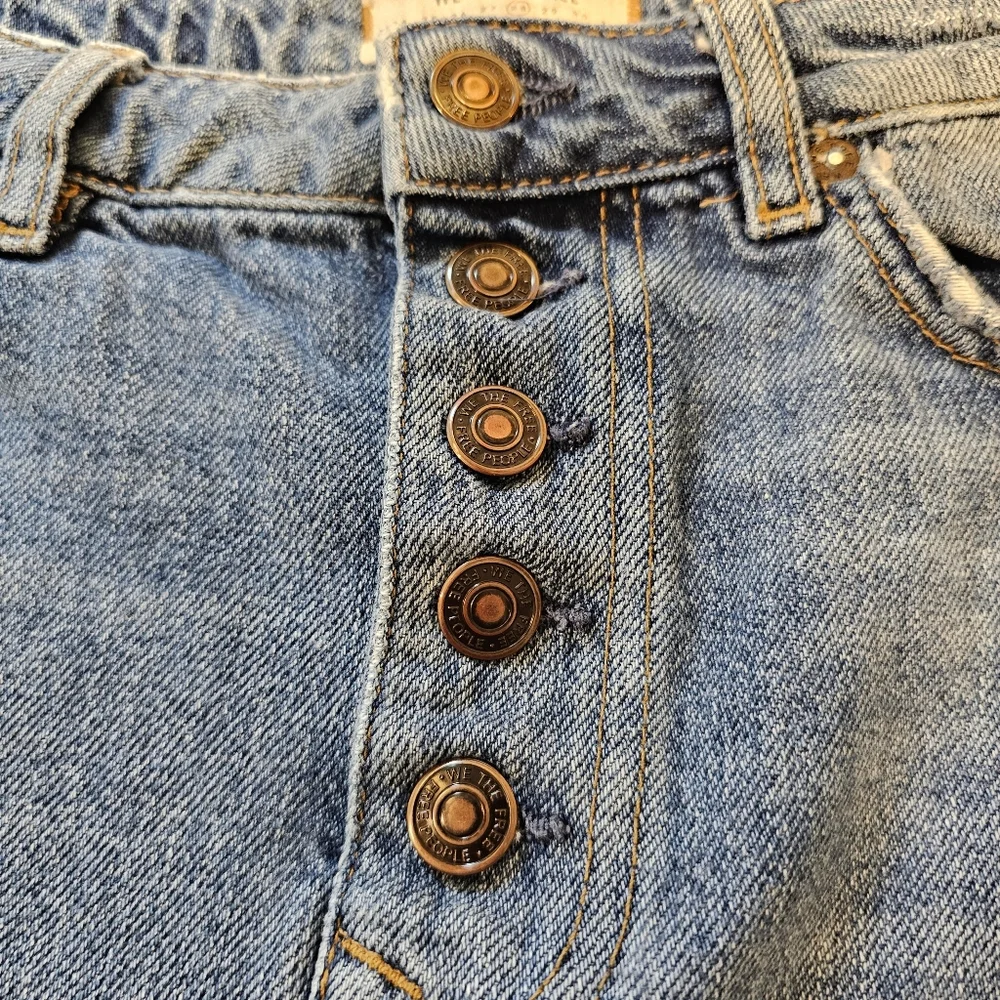 We the Free Denim Mini Skirt Distressed Button Fly - Picture 8 of 15